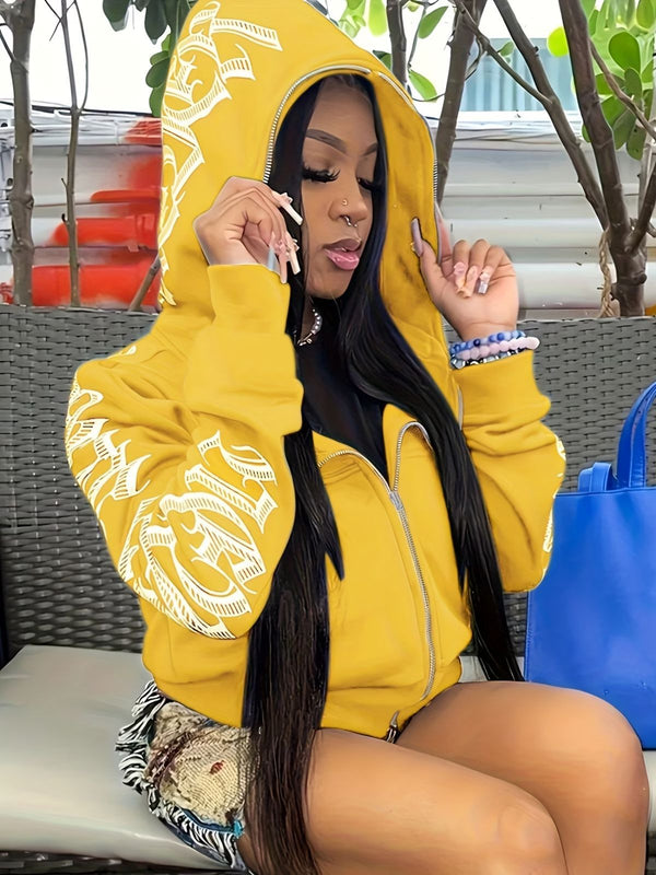 Y2k Hoodie Gothic Streetwear Women'S Zip-Up Jacket Letter Print Hoodie - Yellow - Size XL(AU XL/EU52)