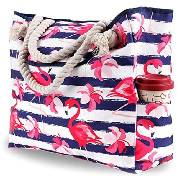 Waterproof Sand Resistant Beach Bag with Oxford Fabric, Large Capacity Tote for Picnic and Outings, Pink