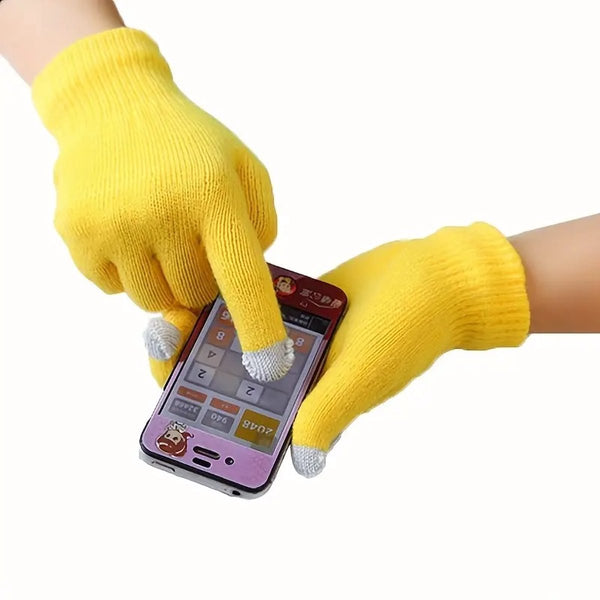 Yellow Scandinavian Pattern Touchscreen Gloves for Unisex Winter Wear