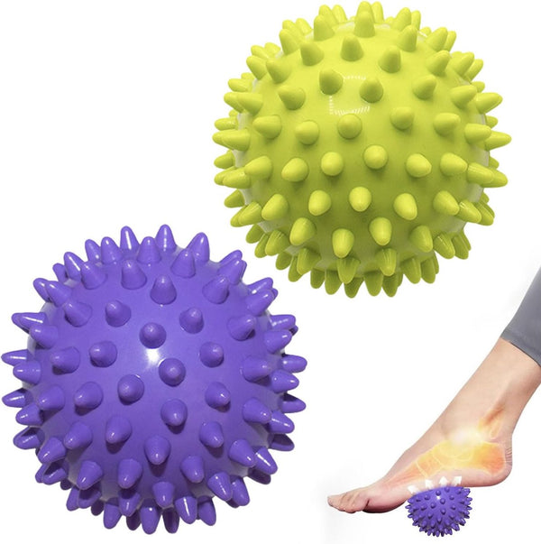 Massage Balls (Set of 2) For Massaging Muscles (Green/Purple 7.5 cm)