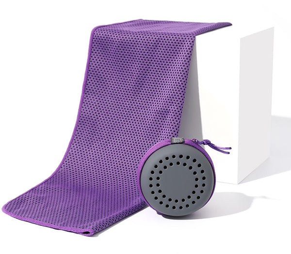 Quick-Drying Cooling Towel for Sports with Storage Box - (30x80 cm Adult Size) Purple