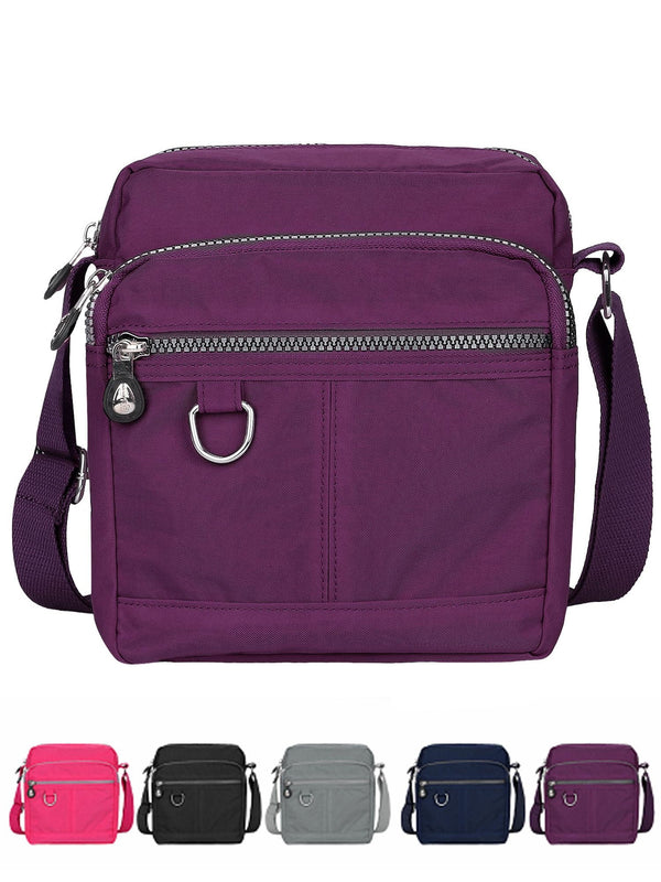 Luxtrada Casual Nylon Purse Handbag Crossbody Bag Waterproof Shoulder Bag with Zipper Pockets for Women (Black) Purple