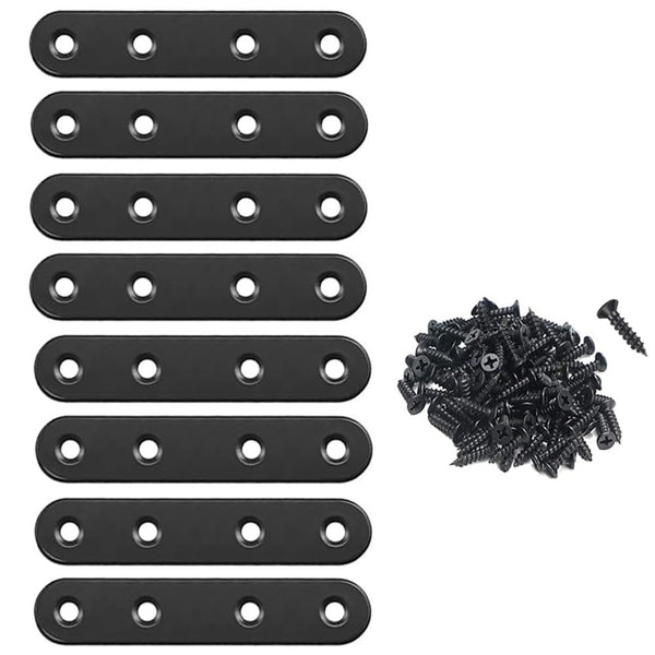 Black Straight Brackets 304 Stainless Steel Flat Brace Mending Plates with Screws (8Pcs)