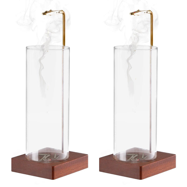 Glass Incense Stick Holder with Walnut Wood Base (2 pcs)