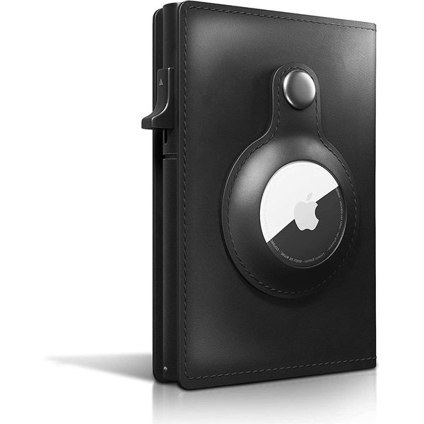 AirTag Wallet Genuine Leather Air Tag Wallet (No Airtag Included)(Black)