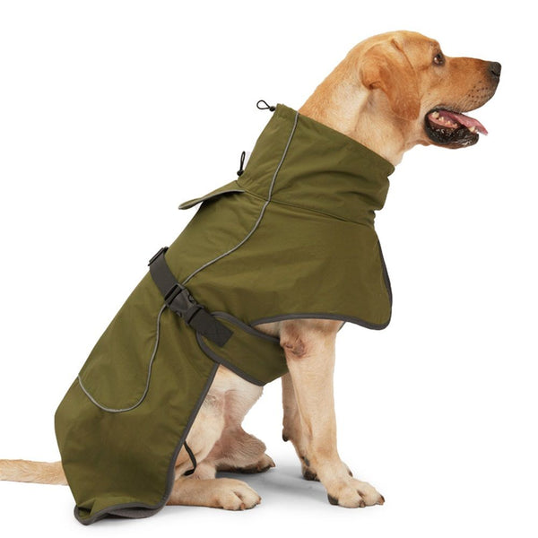 Dog Raincoat - Waterproof Winter Jacket with Velvet Inner, Reflective Strip, Green, XXL