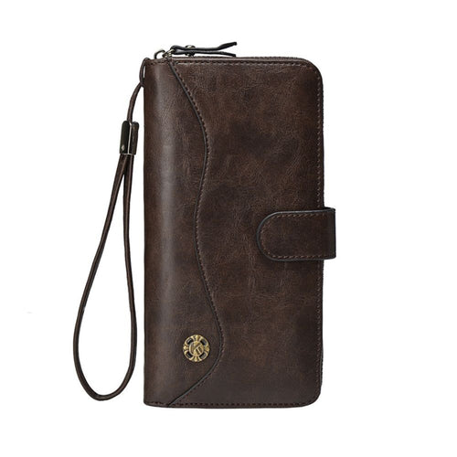 Women Wallet Large PU Leather Wristlet Purse for Women Blocking Zip Around Card Holder Ladies Travel Clutch(dark brown)