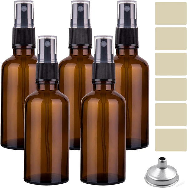 5-Piece 50ml Amber Glass Spray Bottle Set