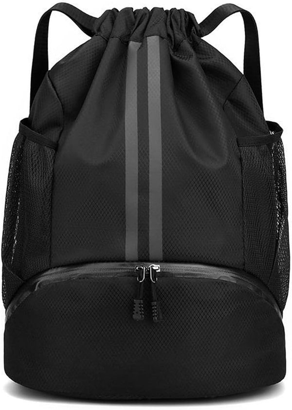 Adjustable Durable Waterproof Drawstring Backpack Gym Bag with Shoe Compartment