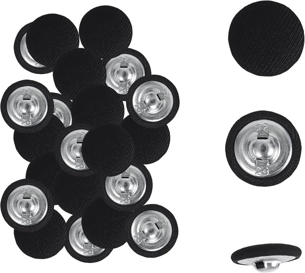25pcs Satin Fabric Cloth Covered Buttons Metal Shank Round for Women Suit DIY Sewing Gowns Jeans Jackets Coats Shirts Wedding Dresses Handmade Crafts (Black, 15mm) black 15mm