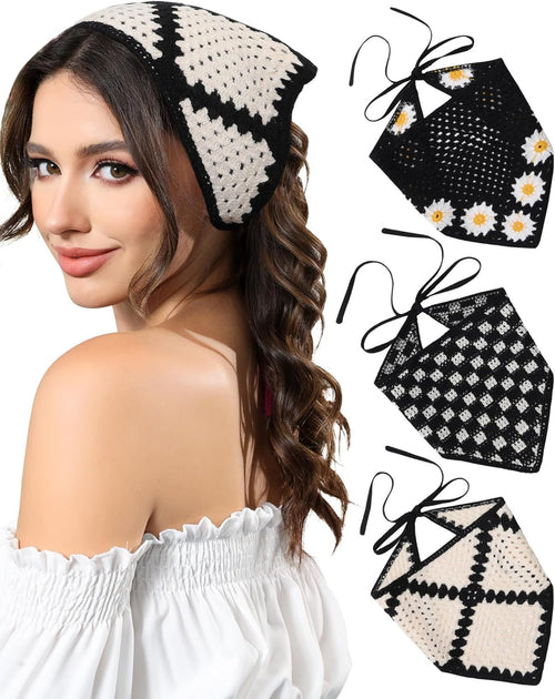Crochet Head Scar Hair Bandanas Women Knit Bandana Headband Scar Tie-Back Head Coverings loral Headscar or Girls