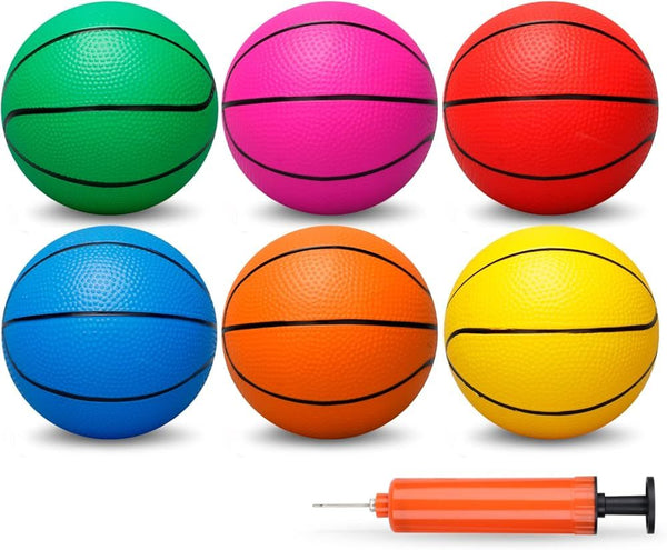 6 Inch PVC Mini Basketball for Indoor Mini Hoops (6 PCS with Air Pump)