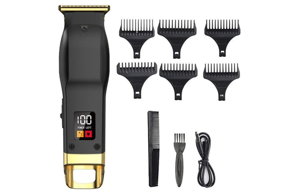 Rechargeable Men's Hair Clipper with LED Display - Gold