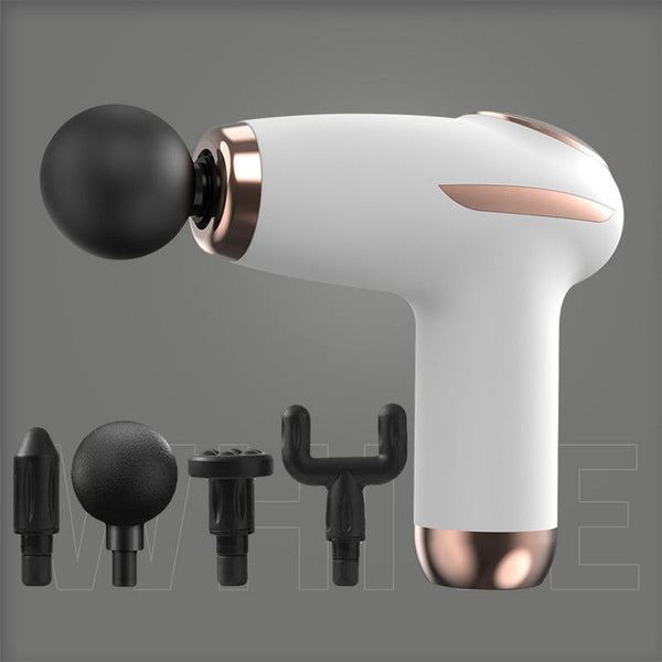 White Portable Mini Fascia Gun with 4 Massage Heads