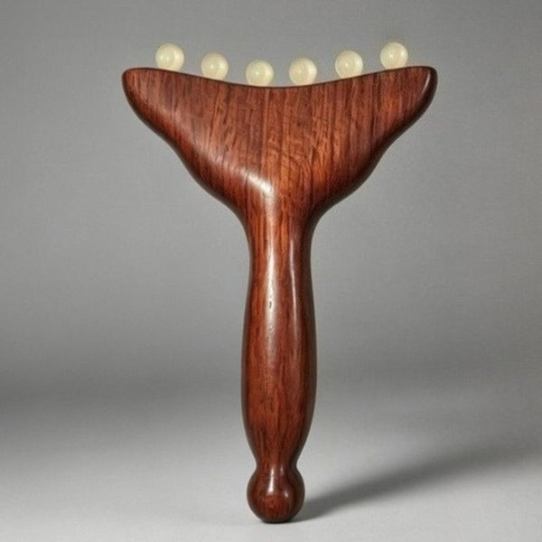 Red Sandalwood Facial Massager Beauty Push Tool, Horn Beads Lifting Gua Sha Meridian Massage Stick