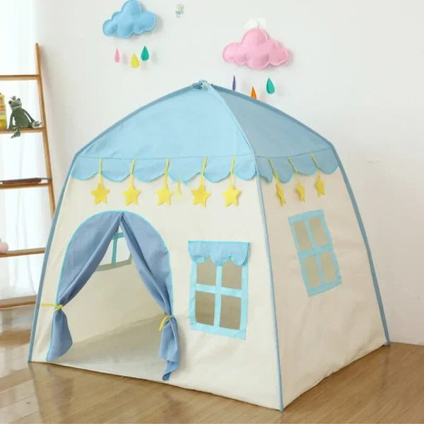 Blue Portable Kids Castle Tent for Indoor Outdoor Play