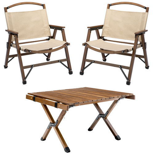 Foldable Bamboo Camping Table and Chairs Outdoor Travel Set