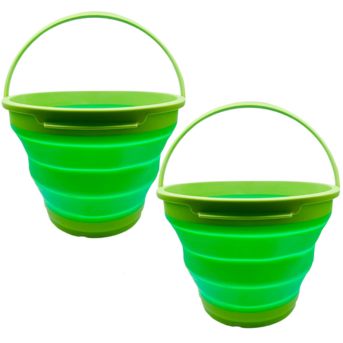 Green Foldable Silicone Buckets for Camping Hiking and Fishing
