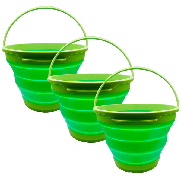 Green Collapsible Silicone Buckets for Hiking Camping and Fishing