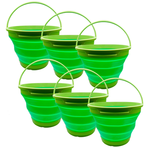Green Foldable Collapsible Camping and Fishing Bucket 6 Pack