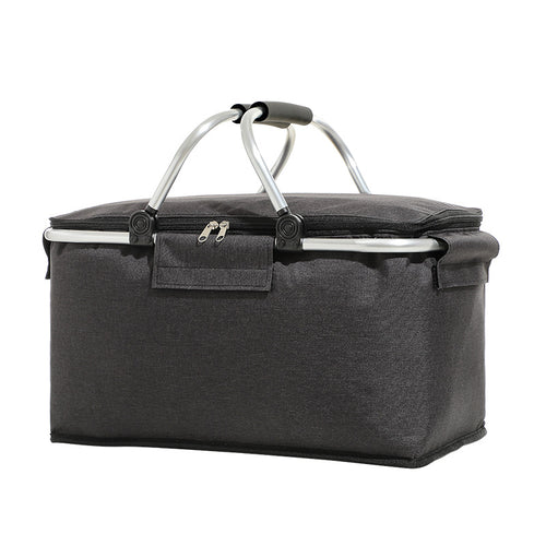 Black Insulated Picnic Basket with Collapsible Aluminum Frame