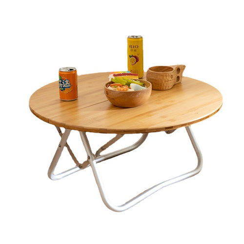Round Folding Bamboo Camping Table with Lightweight Aluminum Frame