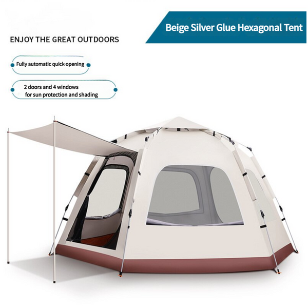 Hexagonal Double Layer Camping Tent with Waterproof Awning