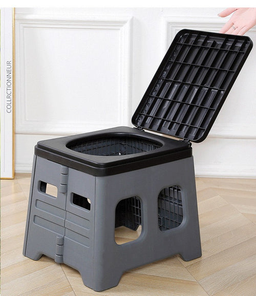 Grey Folding Portable Toilet with Lid for Outdoor Camping
