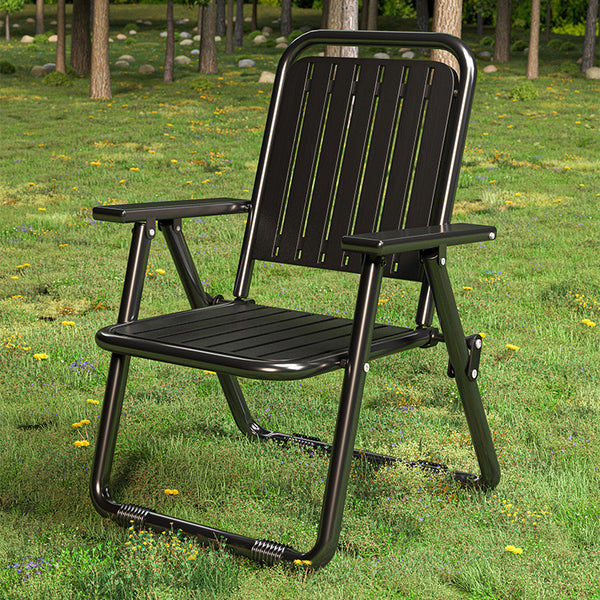 Black Portable Folding Recliner Chair for Camping and Beach