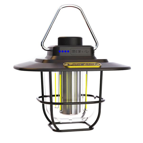 Beige Rechargeable Vintage LED Camping Lantern with Power Bank