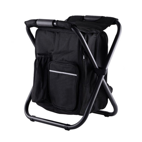Black Insulated Cooler Backpack Chair with Folding Camping Stool