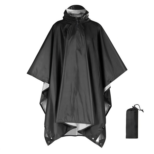 Black Waterproof Camping Poncho Raincoat Tarp and Ground Cover