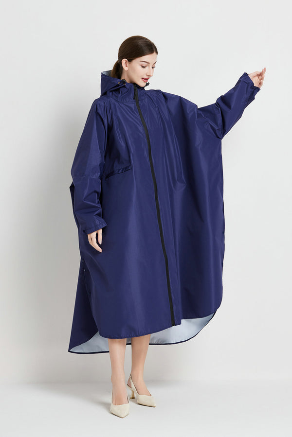 Dark Blue Waterproof Packable Raincoat Poncho for Outdoor Hiking