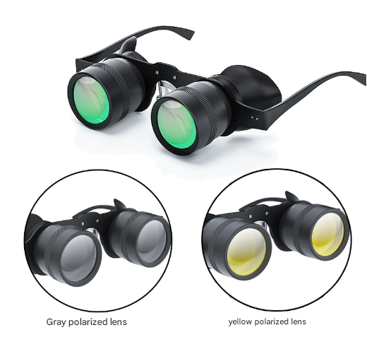 Red Grey Polarized Fishing Binoculars with HD Zoom Viewing Lens
