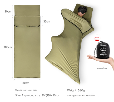 Green Stretch Sleeping Bag Liner for Portable Camping and Travel
