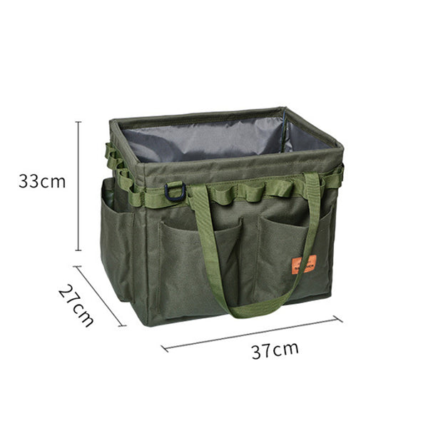 Green Foldable Camping Storage Box with Pockets for Outdoor Gear