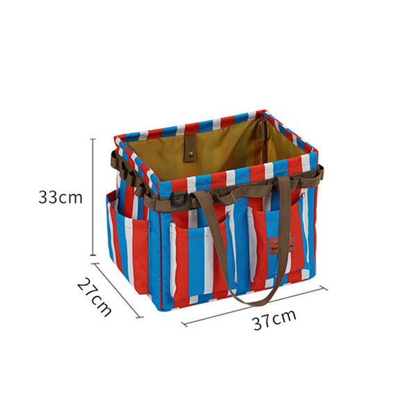 Red Blue White Striped Foldable Camping Storage Box with Pockets