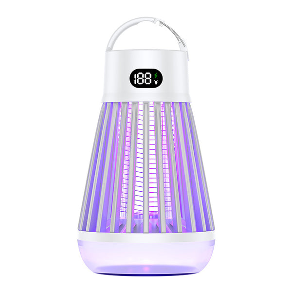 2-in-1 Rechargeable Mosquito Zapper & Camping Lantern - 2000V Electric Insect Killer with Smart Digital Display - 2000mAh Battery Portable Bug Trap for Outdoor Tent Patio & Home - IPX5 Waterproof - White