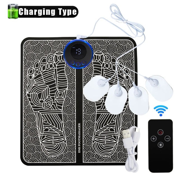 EMS Foot Massager Mat With 4 Adhesive Pads & Remote Control