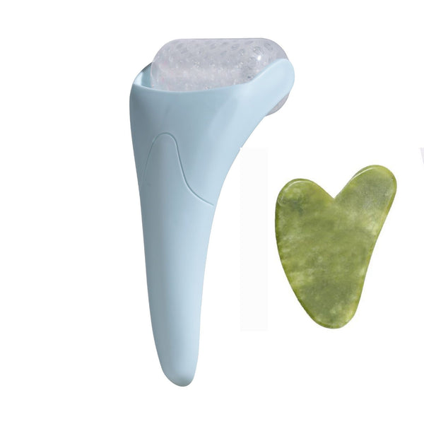 2-piece Light Blue Face Ice Roller with Gel Cooling Head and Gua Sha Board