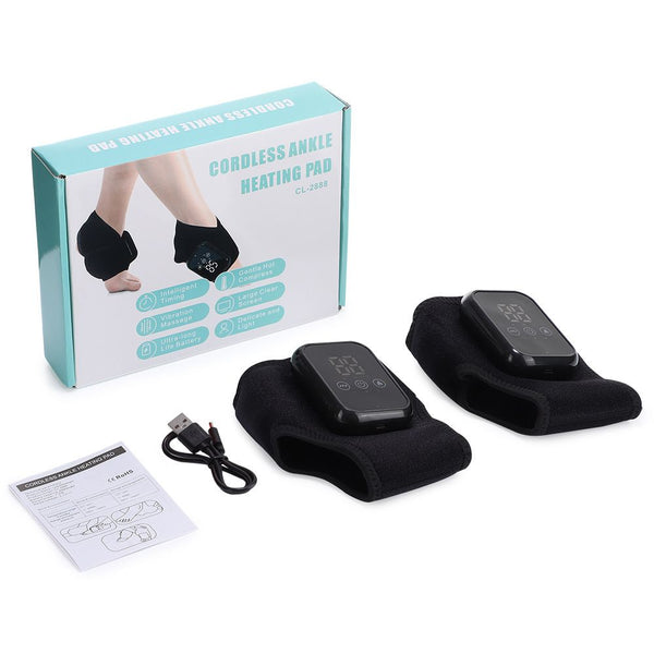 Black 2-piece Wireless Electric Ankle Massager with Heat and Vibration