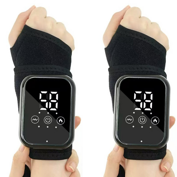 Black 2-piece Electric Heating Wrist Massager with Vibration and Hot Compress