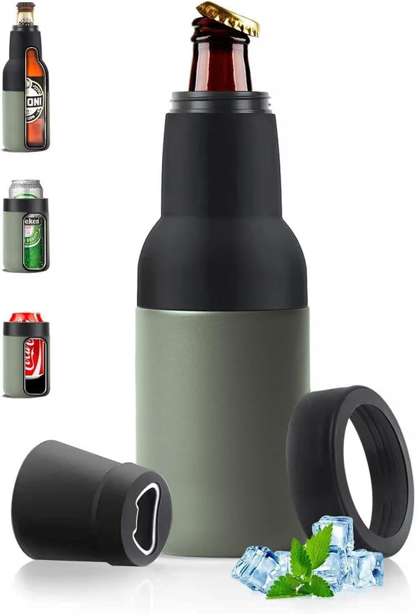 Green Stainless Steel Drink Cooler with Bottle Opener for Outdoor Activities