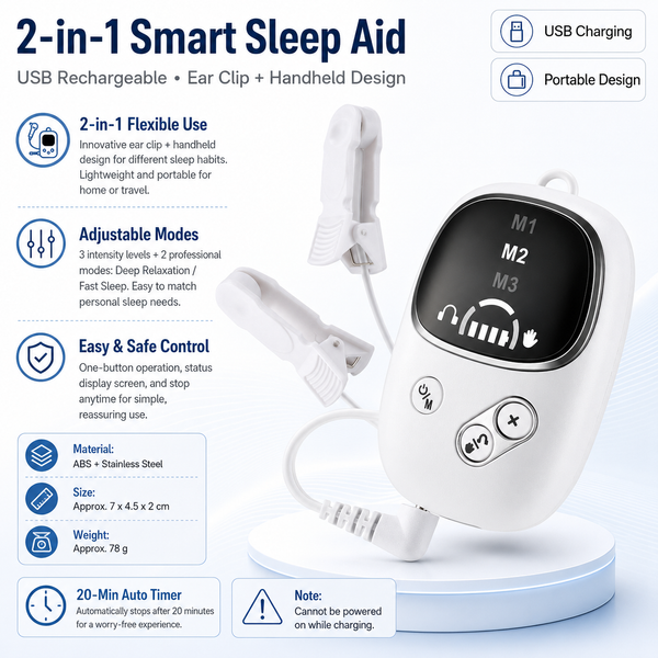White Handheld CES Sleep Aid Device with Ear Clip for Home and Travel