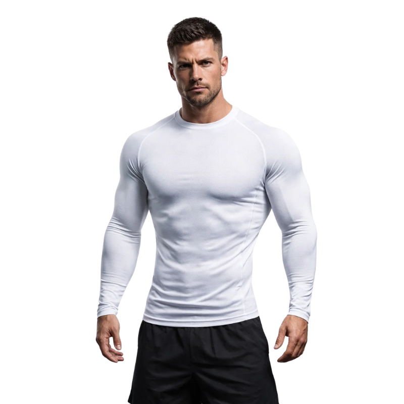 Top Long Compression White Sleeve Quick Dry for Men (Small)