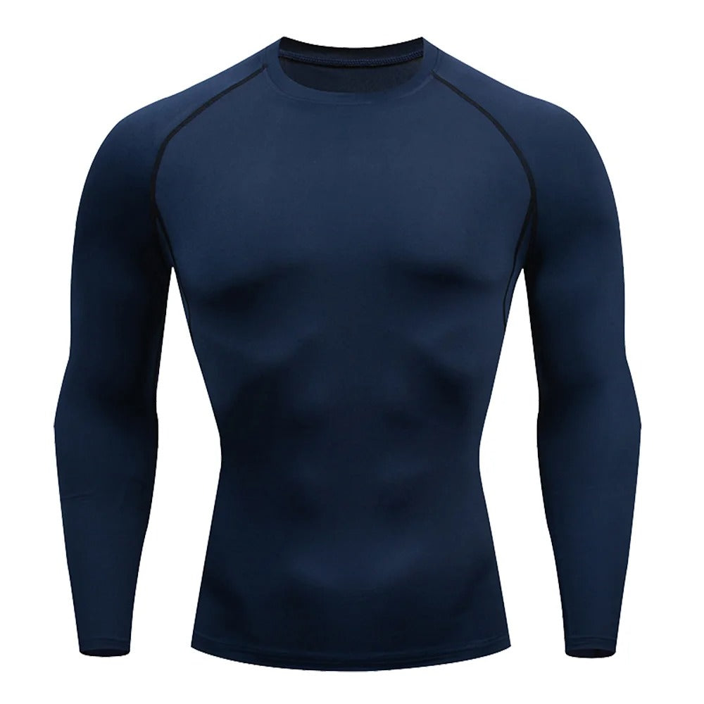 Top Long Compression Dark Blue Sleeve Quick Dry for Men (Small)