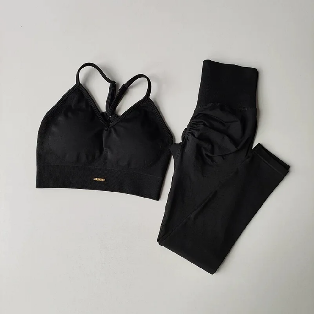 High-Waisted Women's Yoga & Fitness Set (Black-L)