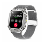 Military Smart Watch with 1400mAh Bluetooth Call (Silver Mesh Belt 2A)