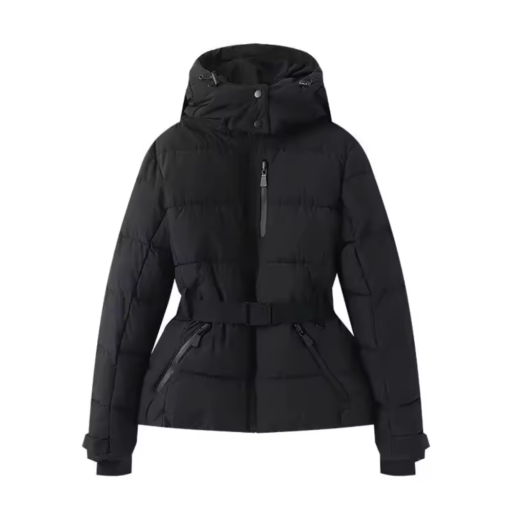 Women Winter Hooded High Waist Padded Parka (Black-AU-16)