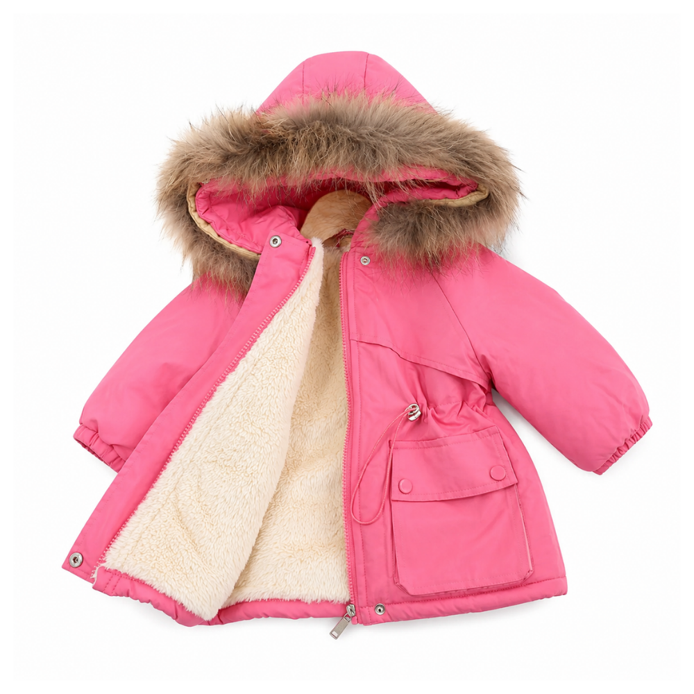 Girls Winter Hooded Plush Cotton Jacket (Pink-4T)